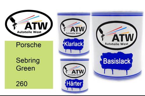 Porsche, Sebring Green, 260: 1L Lackdose + 1L Klarlack + 500ml Härter - Set, von ATW Autoteile West.